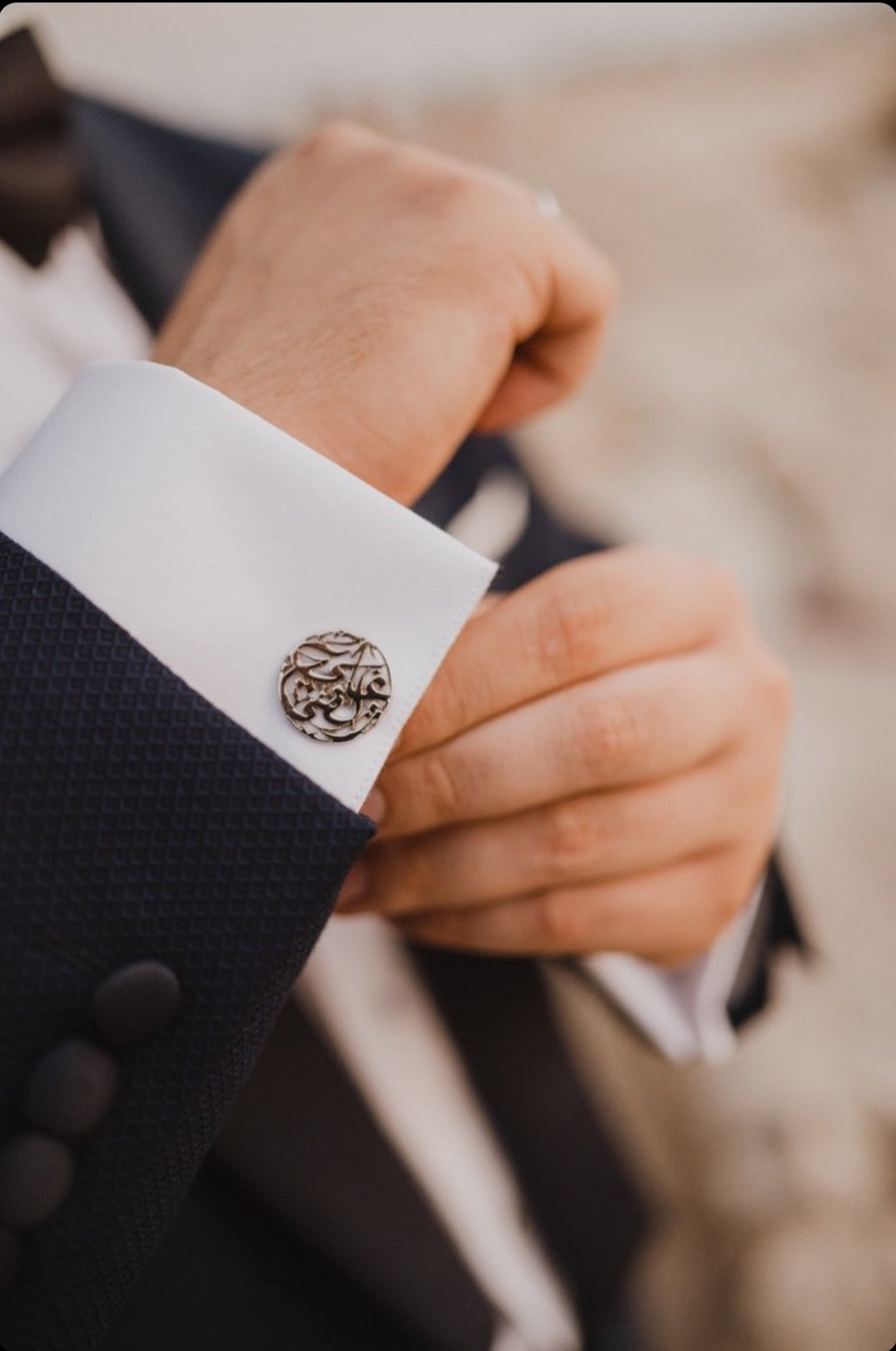 Customized Circular Engraved Arabic Calligraphy Cufflinks