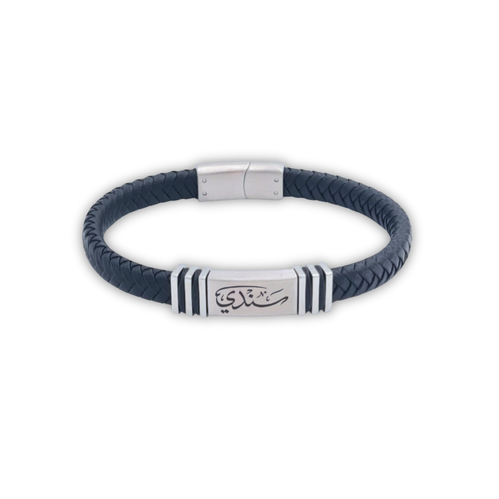 Classic Silver Leather Men Bracelet