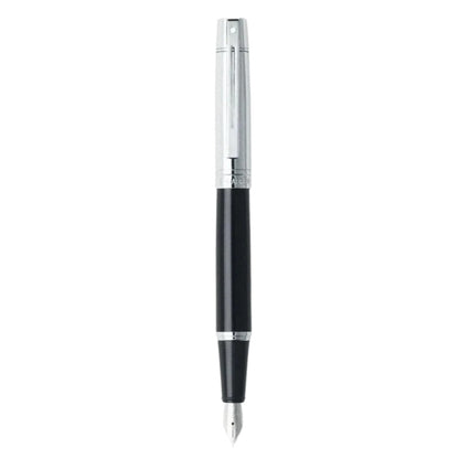 Glossy Black & Chrome Fountain Pen with Chrome Trims – Medium Nib