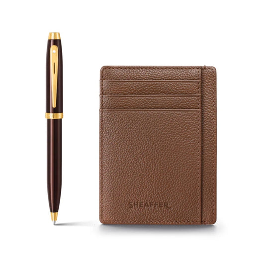 Brown Pen with Gold Trims & Credit Card Holder Gift Set