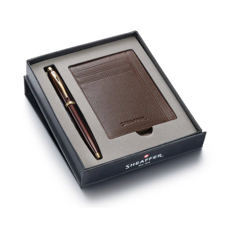 Brown Pen with Gold Trims & Credit Card Holder Gift Set