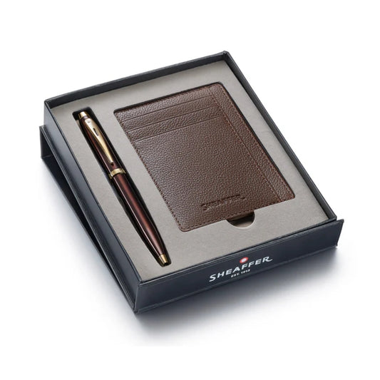 Brown Pen with Gold Trims & Credit Card Holder Gift Set