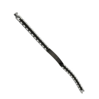 Black & Silver Link Bracelet for Men – Custom Engraved Plate