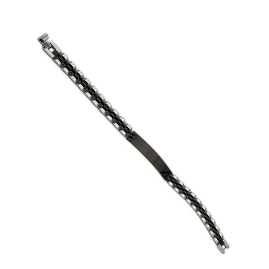 Black & Silver Link Bracelet for Men – Custom Engraved Plate