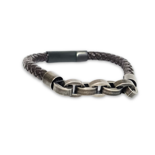 Vintage Braided Metal Leather Bracelet with Customizable Buckle
