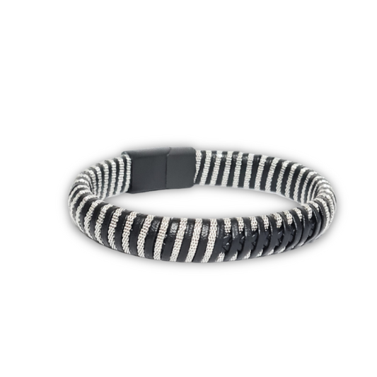 Unique Braided Metallic and Leather Bracelet