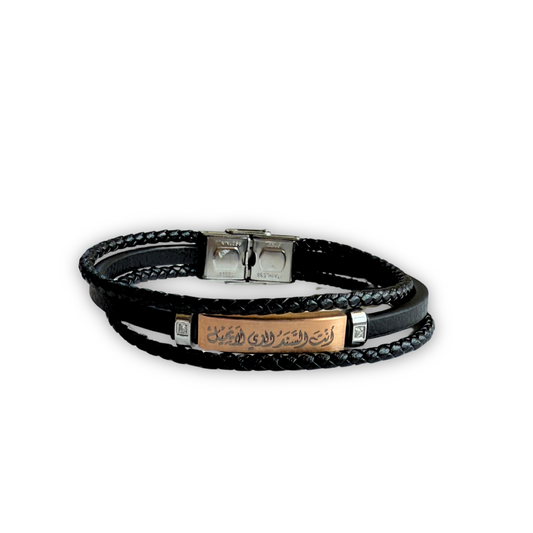 Rose Gold Men Leather Bracelet