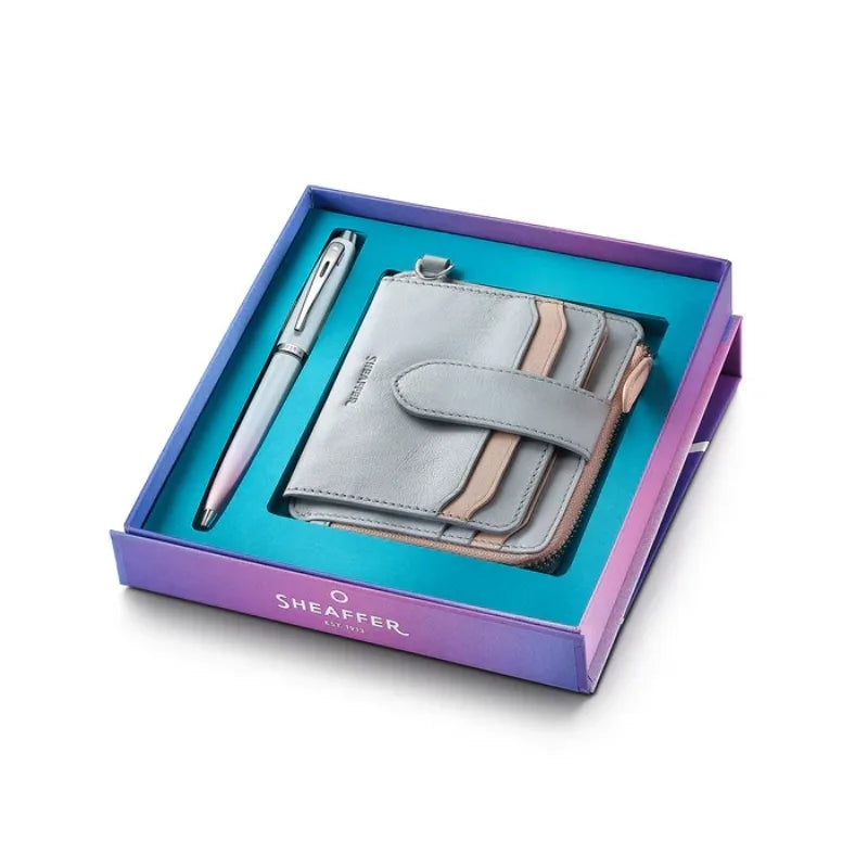Sheaffer Expressions Gift Set – Blue & Pink Pearlised Ballpoint with Leather Wallet