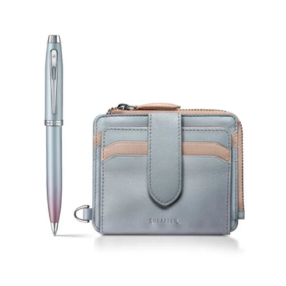 Sheaffer Expressions Gift Set – Blue & Pink Pearlised Ballpoint with Leather Wallet