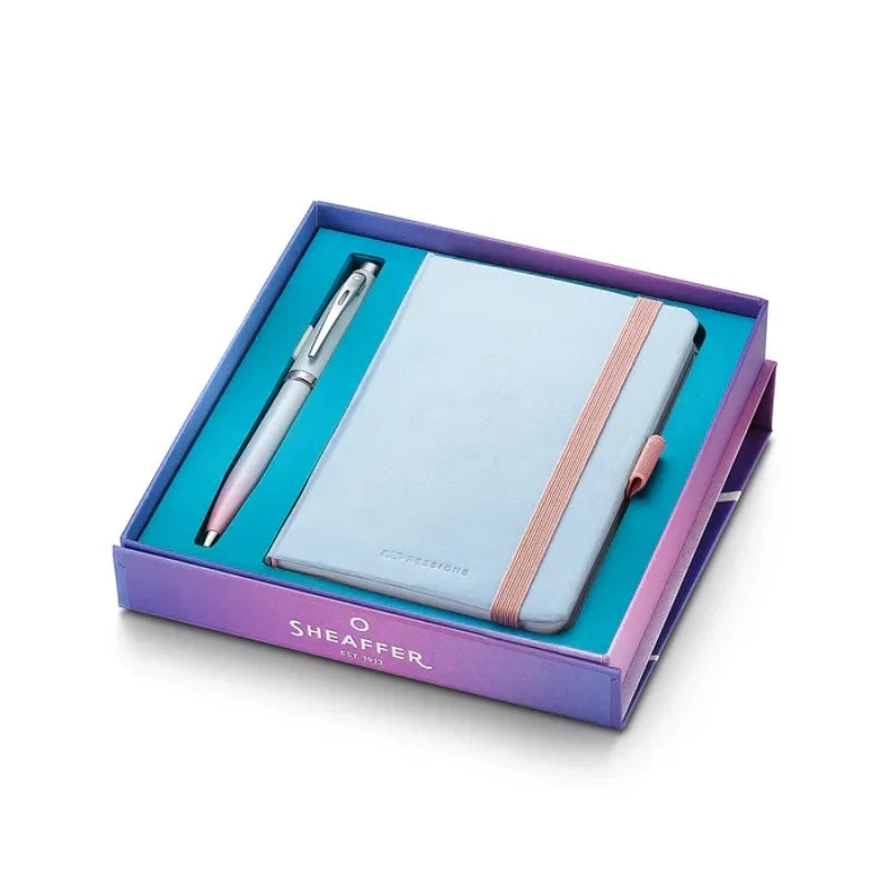 Sheaffer Gift Set: Expressions Blue and Pink Pearlised Gradient Ballpoint Pen Small Notebook