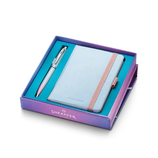 Sheaffer Gift Set: Expressions Blue and Pink Pearlised Gradient Ballpoint Pen Small Notebook