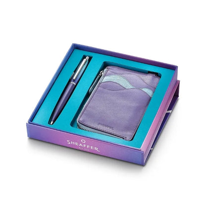 Sheaffer Expressions Gift Set – Blue & Purple Pearlised Ballpoint with Leather Card Case