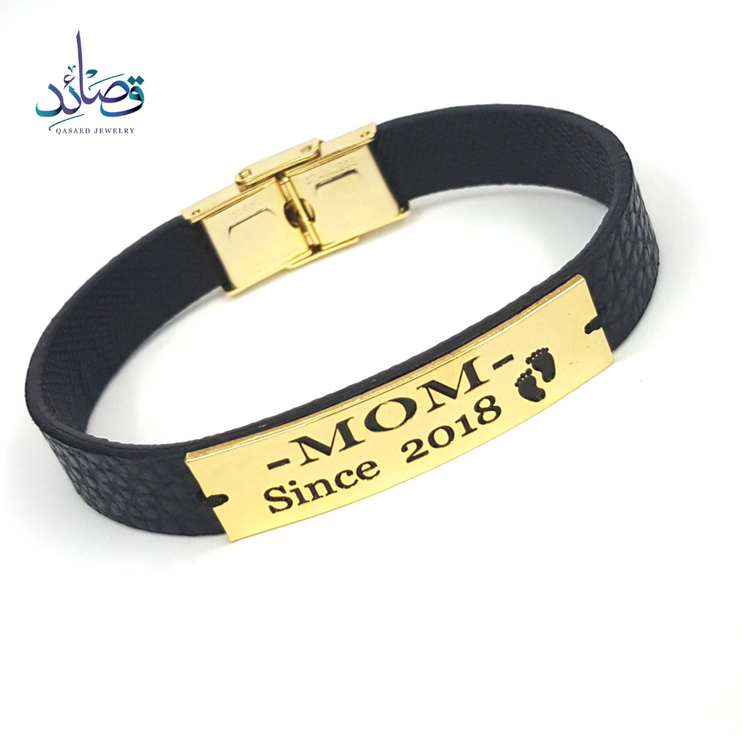 The Noir Line – Black Leather Arabic Bracelet