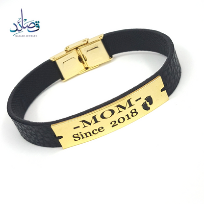 The Noir Line – Black Leather Arabic Bracelet