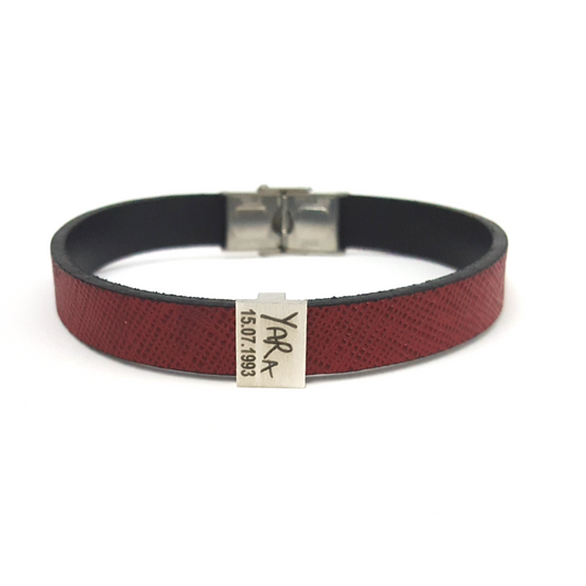 The Crimson Echo – Burgundy Leather Arabic Bracelet