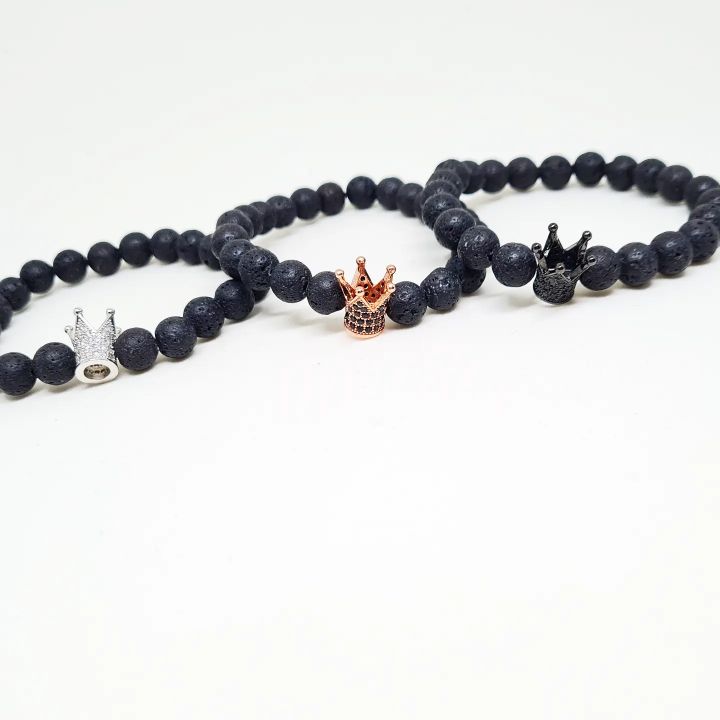Crown Lava Stone Men Bracelet: Embracing Grounding Energy and Style