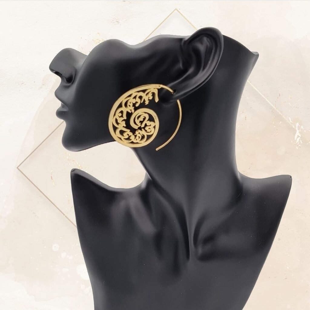 Engraved spiral arabic calligraphy earrings